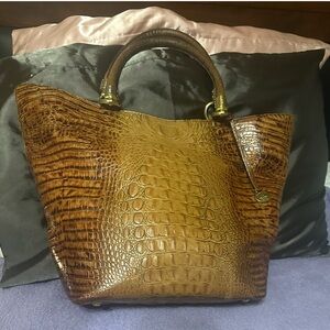 Toasted almond tote bag vintage Elegant Brown Crocodile-Embossed Tote Bag